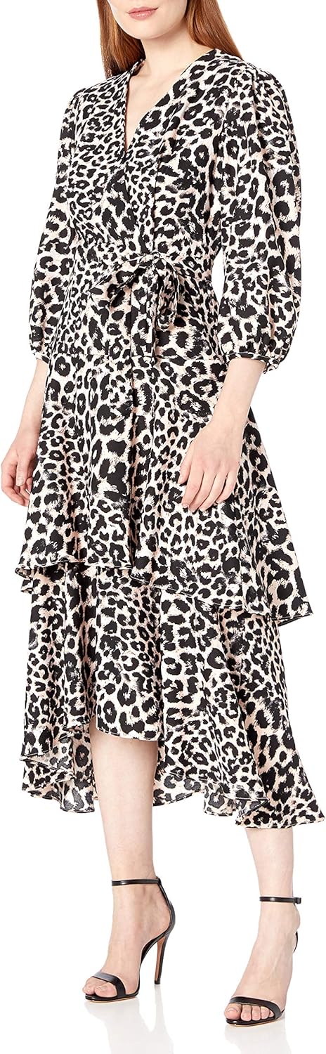 

Женское платье Calvin Klein с рукавами три четверти, имитацией запаха и многоярусной юбкой, Petal Multi