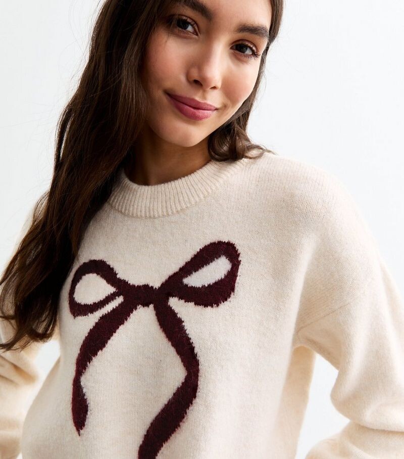 

Off-White Вязаный джемпер с бантом New Look, белый