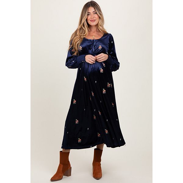 

Бархатное платье миди с цветочной вышивкой для беременных Pinkblush