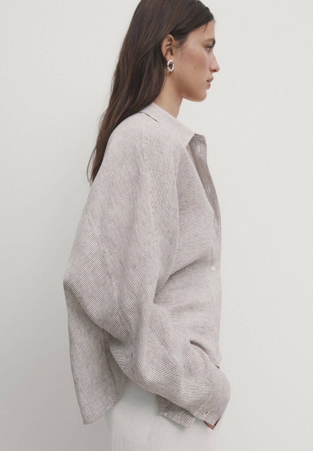 

Рубашка Striped Cropped Massimo Dutti, коричневая