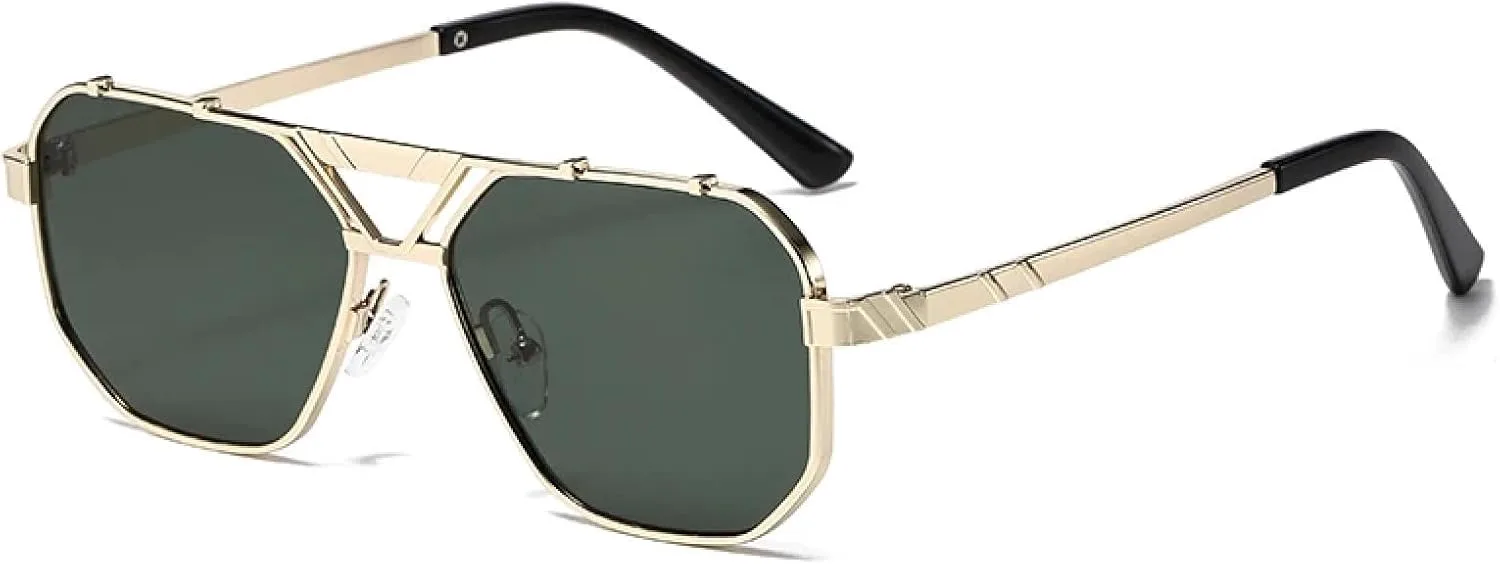 

1/2 шт. Винтажные металлические солнцезащитные очки с двойной перемычкой для женщин и мужчин с УФ-защитой UV400 и градиентными линзами SZVVBKK, Golden Green