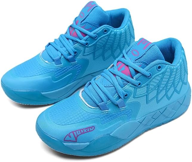 

Мужские вязаные дышащие баскетбольные туфли средней высоты с круглым носком, противоскользящие и легкие кроссовки на шнуровке, подходящие для прогулок, бега и повседневных поездок Igzbibg, синий