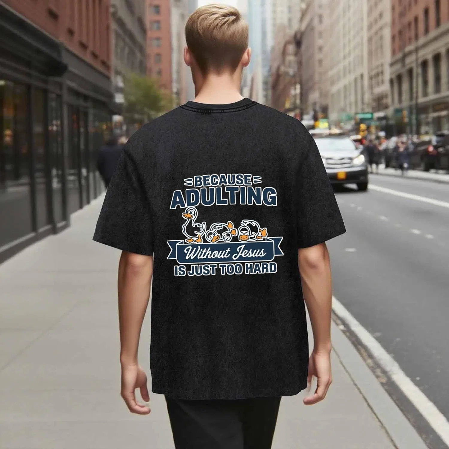 Футболка женская с принтом Goose Because Adulting Without Jesus is Just Too Hard Generic, черный — фото 3
