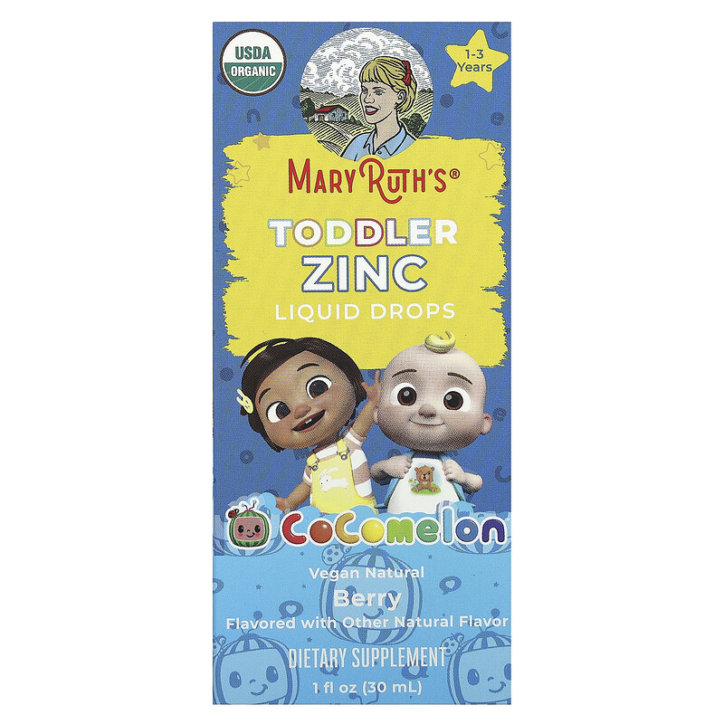 

MaryRuth's, Cocomelon, жидкие капли с цинком для малышей, для детей от 1 до 3 лет, ягоды, 3 мг, 30 мл (1 жидк. Унция)