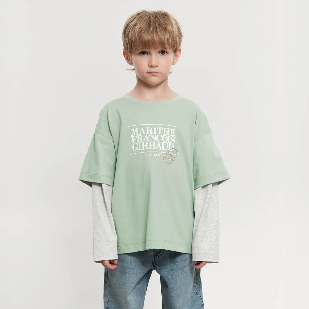 Детский лонгслив оверсайз с эффектом многослойности мятный от Marithé Kids