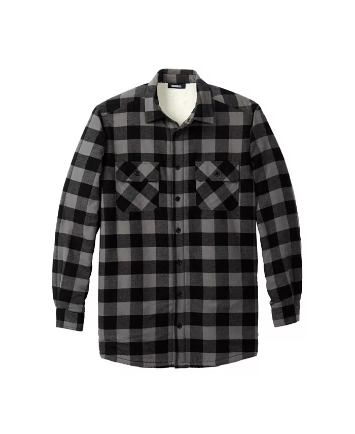 

Большая и высокая флисовая куртка-рубашка из шерпы Kingsize, мультиколор