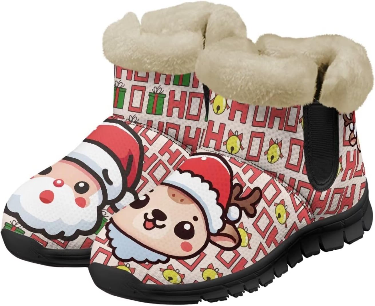 

Зимние ботинки Noprint для женщин и мужчин, снегоступы с меховой подкладкой, зимние туфли на липучке, ботильоны для прогулок на улице Noprintge, Cartoon Reindeer