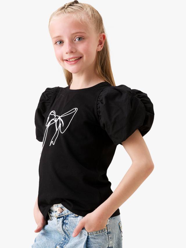 Детская хлопковая футболка с бантом и короткими рукавами Angel & Rocket, Black — фото 4