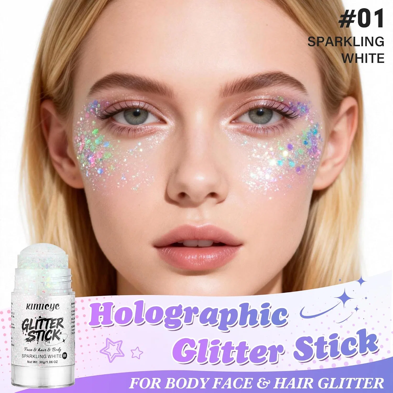Глиттер-стик для лица и тела Sparkling White KIMIEYE 1.06 oz — фото 2