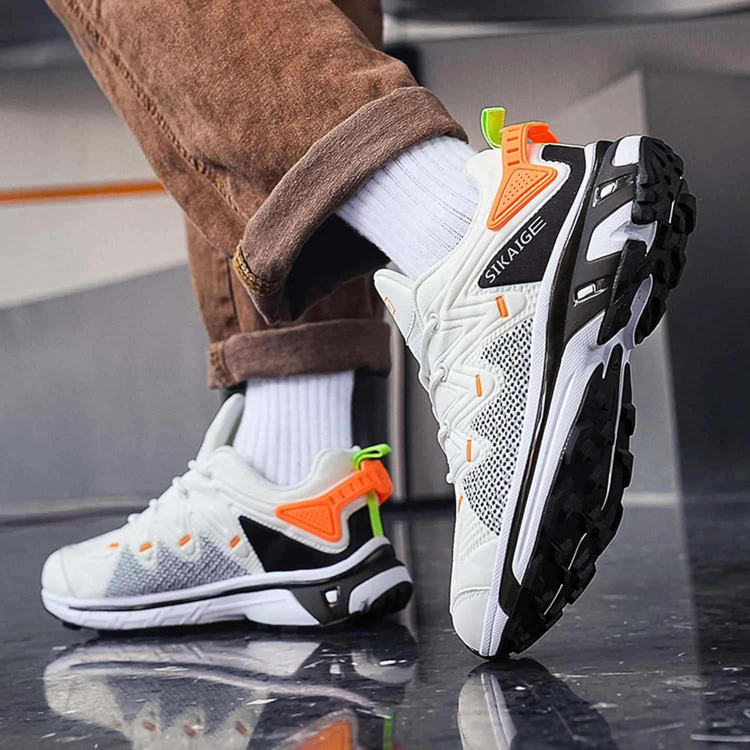 

Мужские кроссовки для бега по дороге с поддержкой свода стопы, высокой эластичностью, противоскользящие, дышащие для ходьбы KSYVUCRD, белый