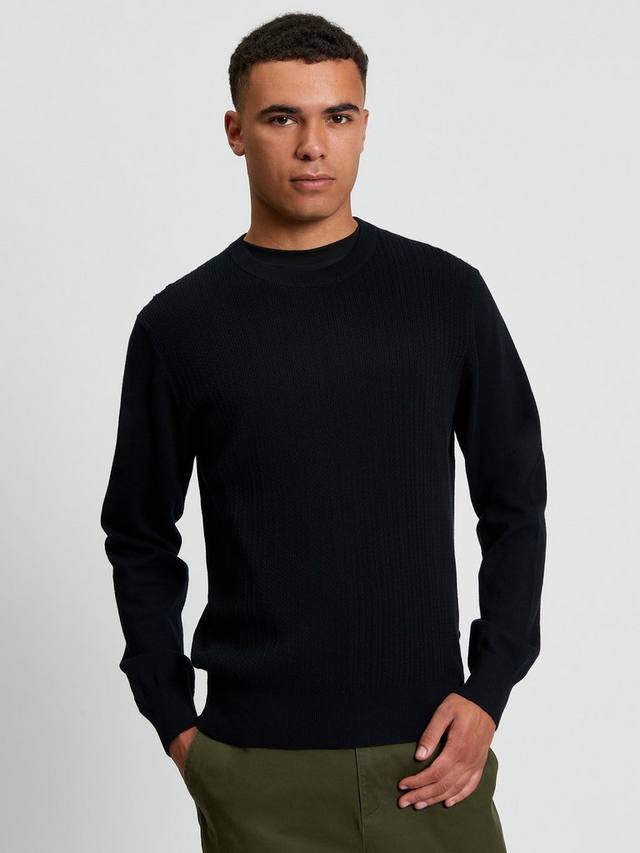 

Текстурированный хлопковый джемпер с круглым вырезом Ben Sherman, Black