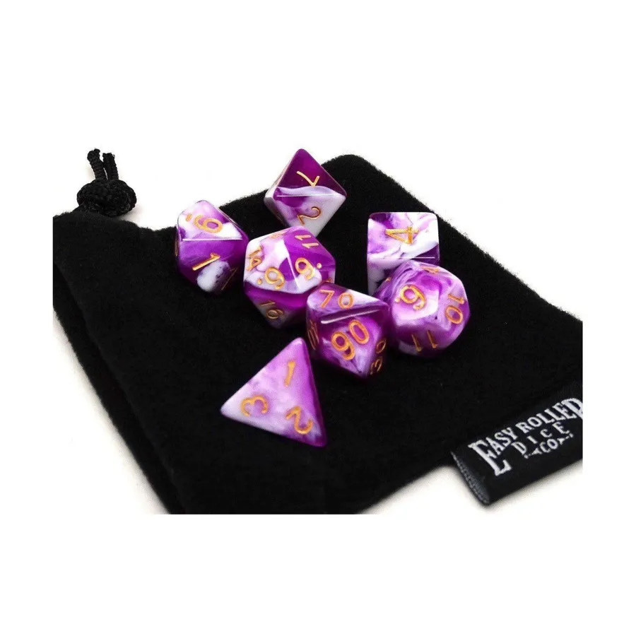 

Сливовый вихрь с золотом (7), Dice - 7 Piece Poly Sets - Marble/Swirl (Easy Roller Dice)