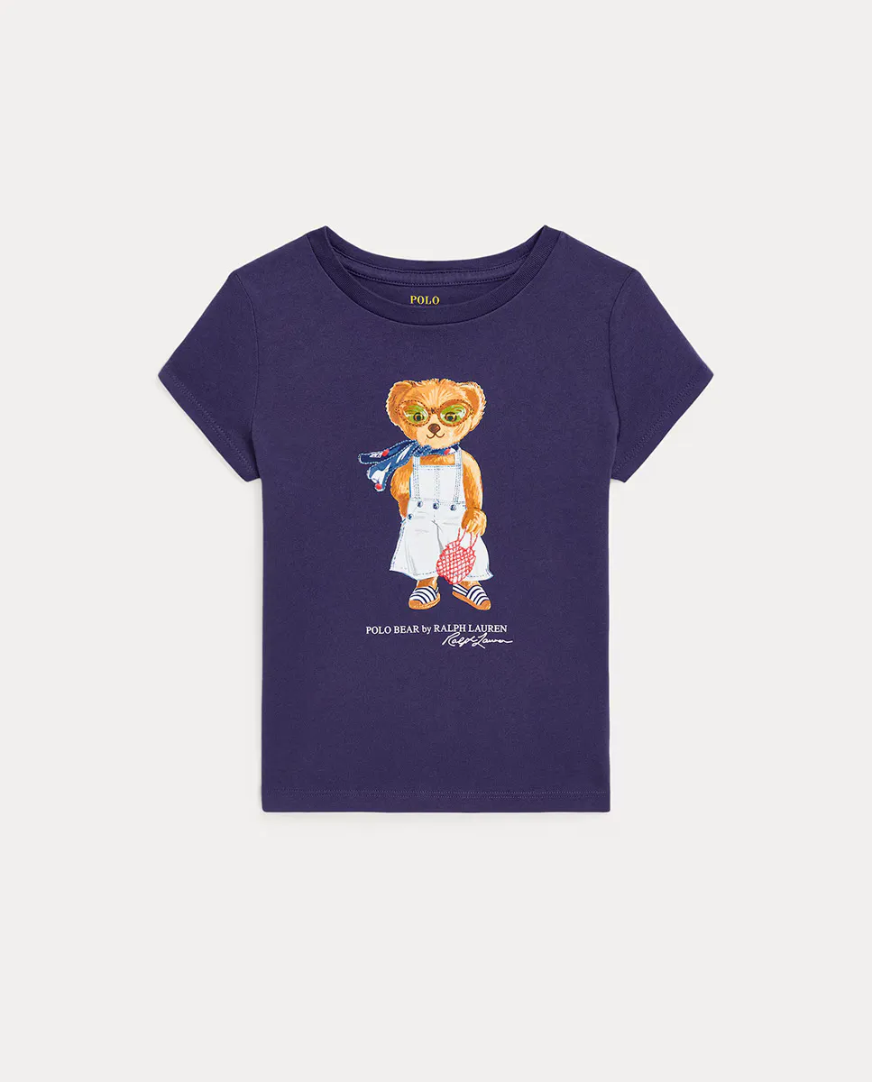 

Футболка из хлопка для девочек с медведем поло Polo Ralph Lauren, тёмно-синий