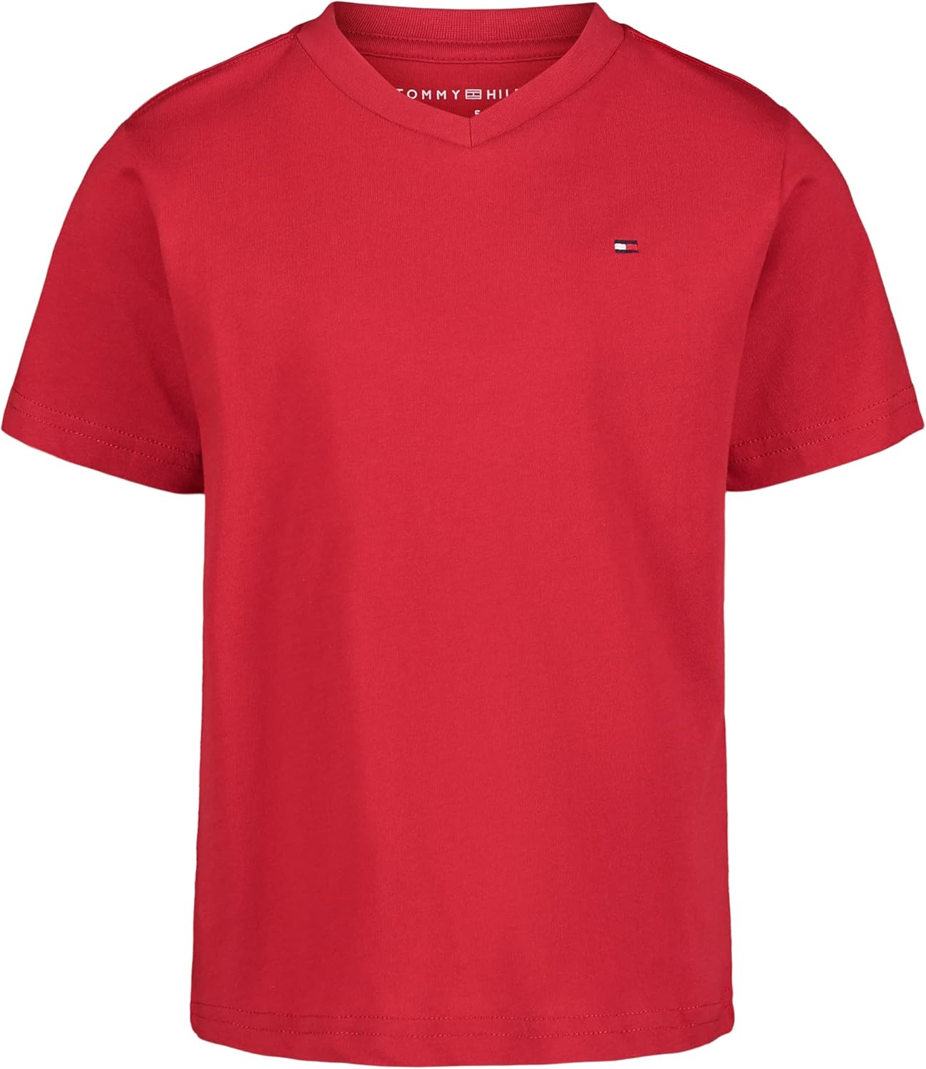 

Футболка Tommy Hilfiger Boys с коротким рукавом и V-образным вырезом, мягкая, удобная, свободного кроя, Classic Scarlet Sage