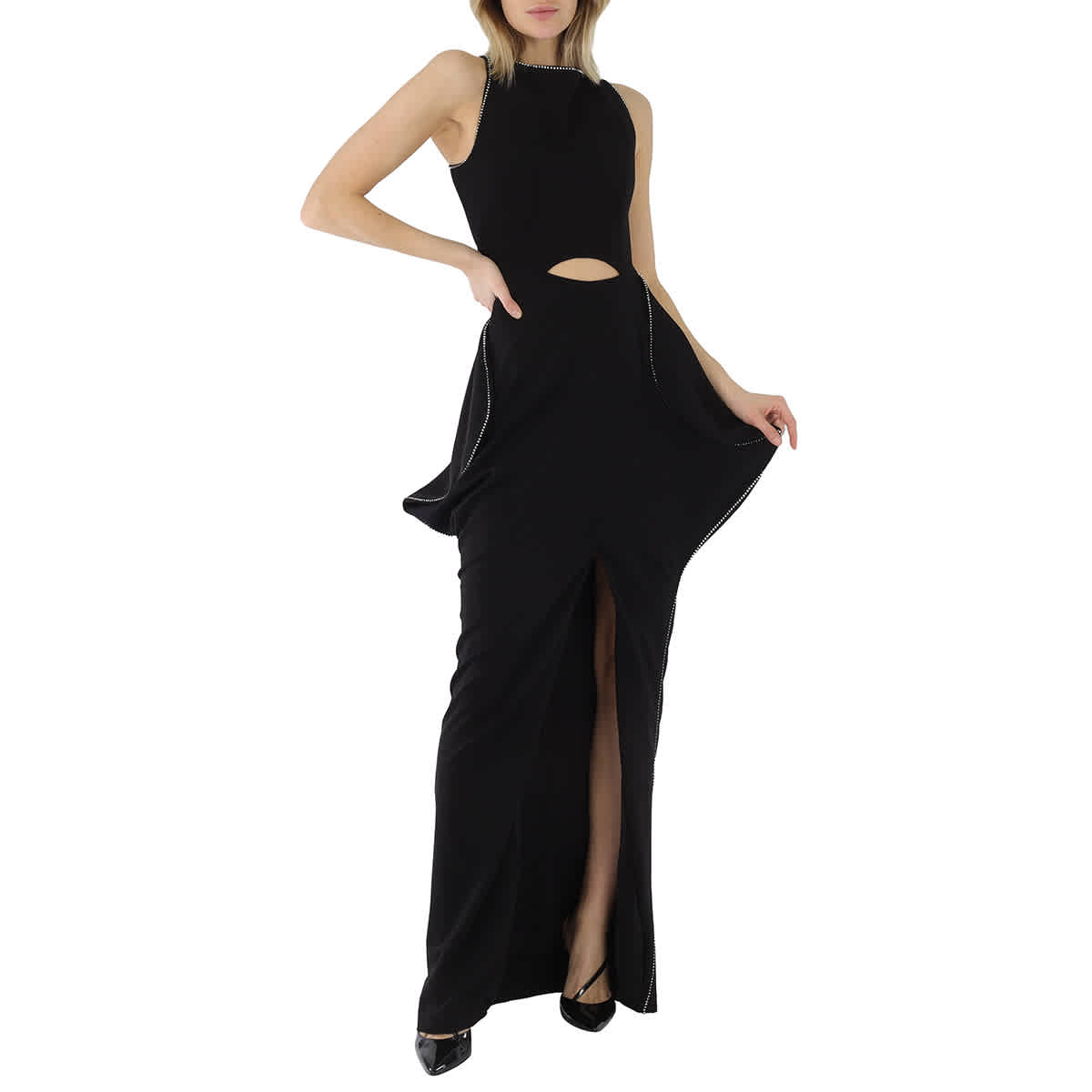 

Burberry Женское черное платье без рукавов из стрейч-джерси с вырезами и кристаллами