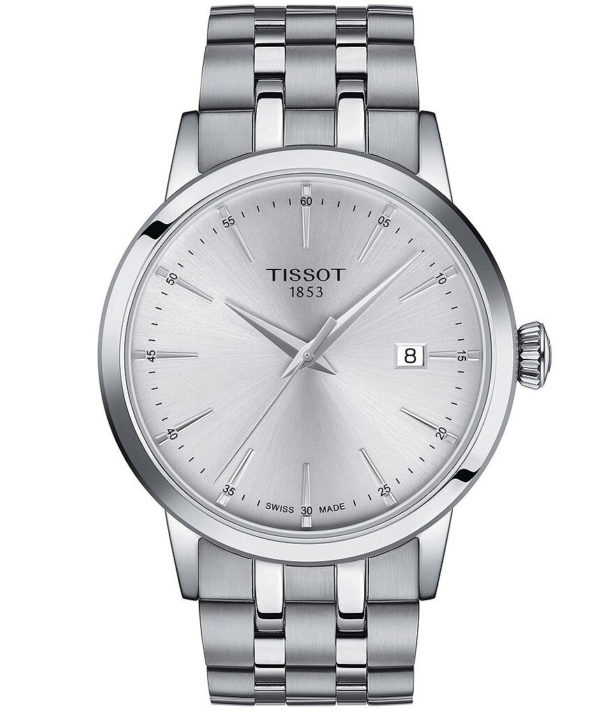 

Мужские классические кварцевые аналоговые часы Tissot Dream с браслетом из нержавеющей стали, серебро