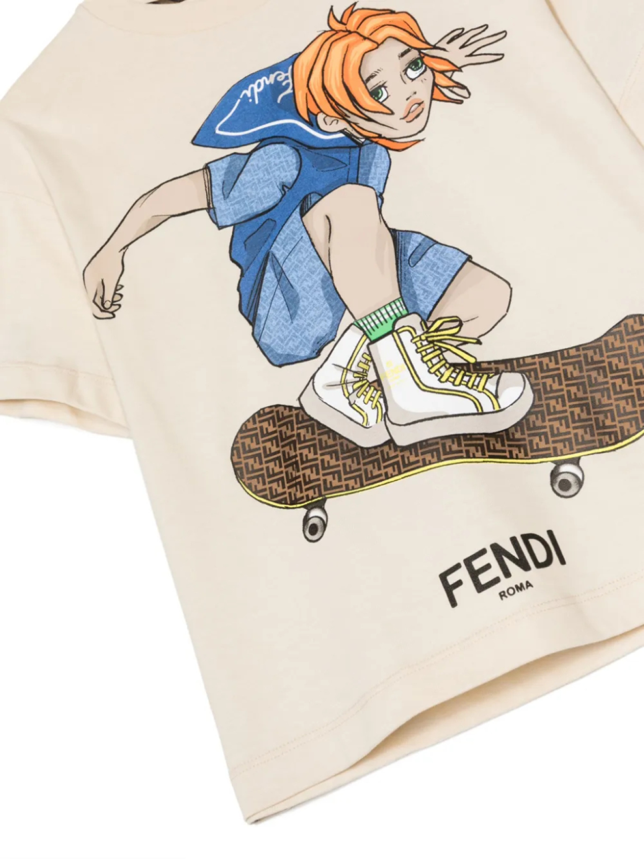 Футболка с графичным принтом Fendi Kids, коричневый — фото 3