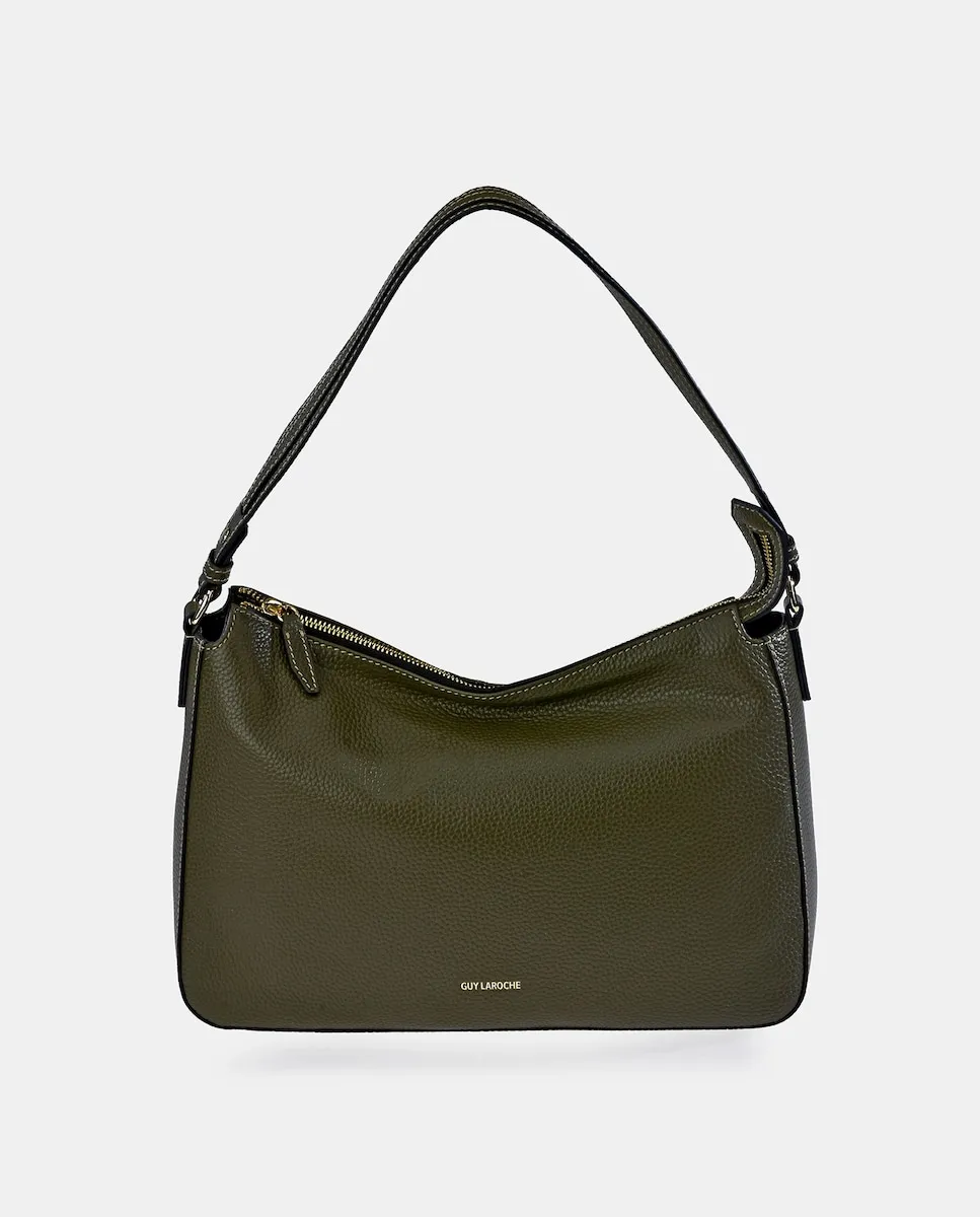 

Кожаная сумка-хобо с ручкой и плечевым ремнем Guy Laroche, темно-зеленый