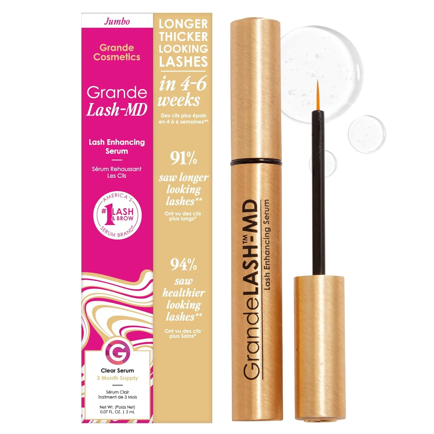 Сыворотка для роста ресниц GrandeLASH-MD от Grande Cosmetics - формула с пептидами и витаминами для более длинных, густых и пышных ресниц - протестировано офтальмологами, не тестируется на животных., 4 ml - 6 month supply