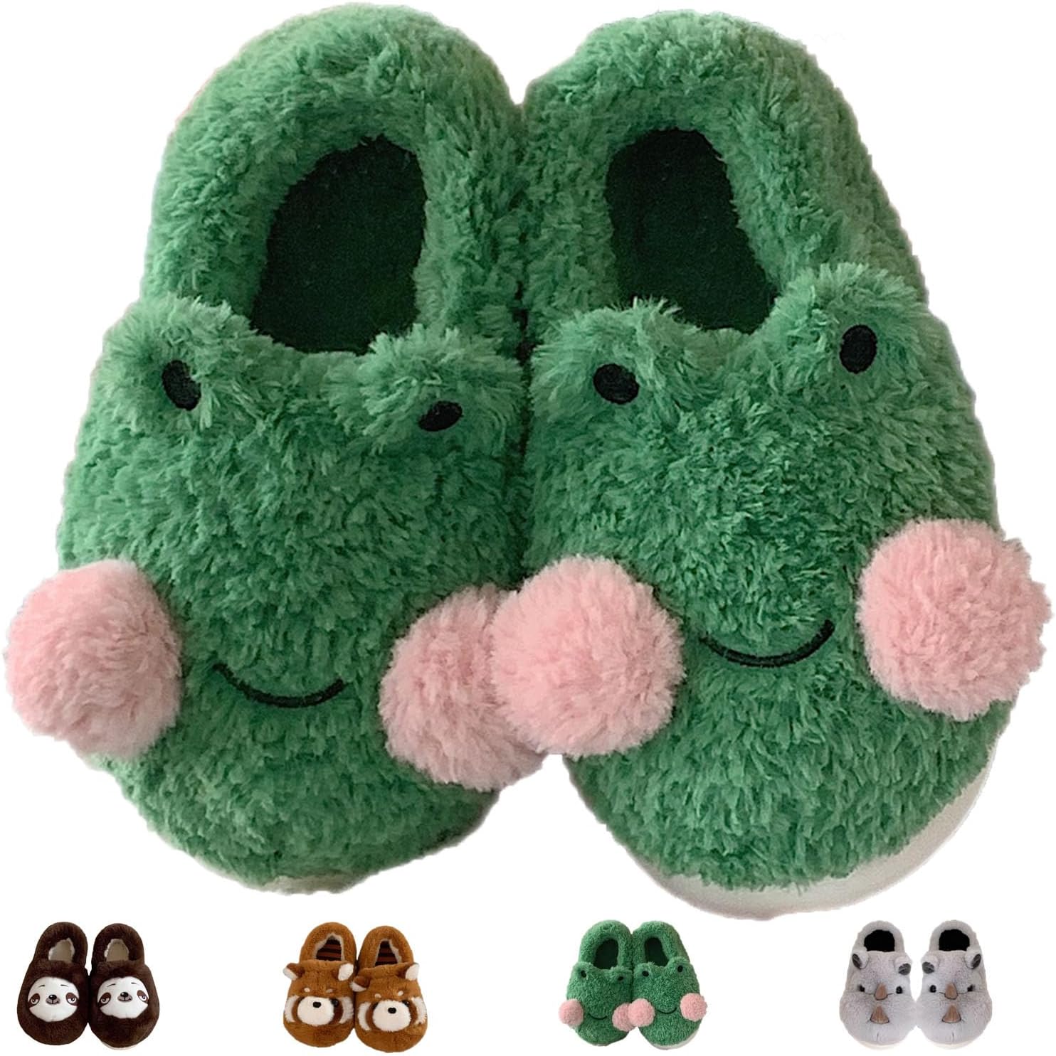 

Тапочки Jfxgjuv с изображением ленивца, тапочки с лягушкой для женщин и мужчин, милые пушистые тапочки в виде животных, забавные мягкие удобные тапочки из пены с эффектом памяти для дома и улицы, зеленый