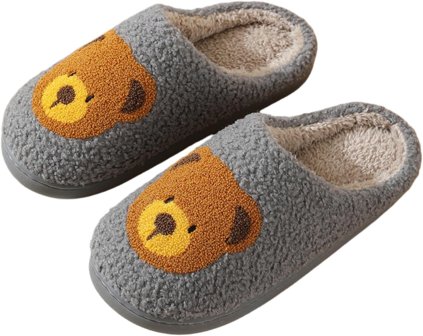 

Домашние тапочки ABKAZMMER для женщин и мужчин, эластичные, удобные, пушистые, мягкие, теплые для спальни с противоскользящей подошвой, зимние, с милым животным, для дома и улицы, ретро, с эффектом памяти, серый