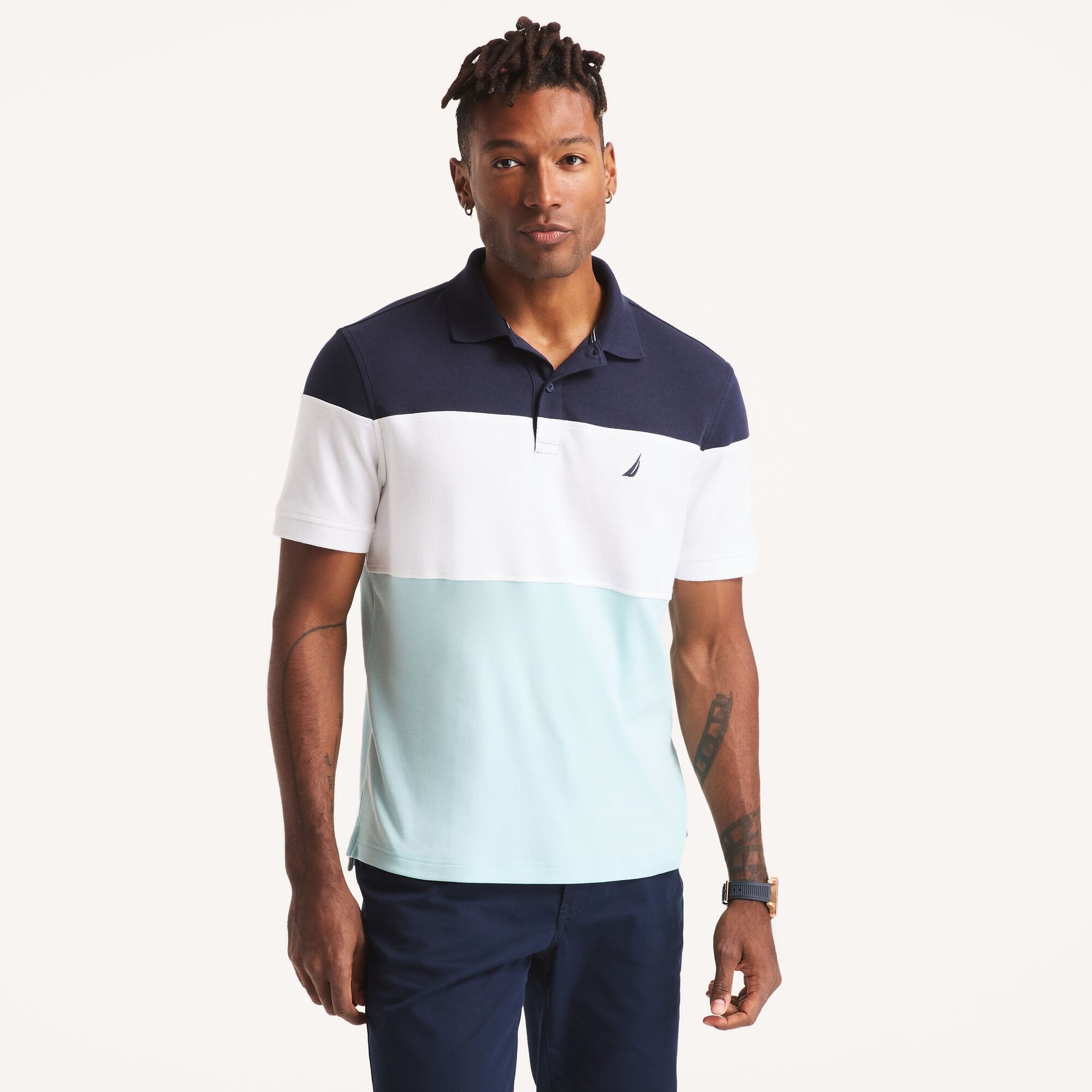 

Мужское поло Nautica Classic Fit Interlock Colorblock, цвет navy seas