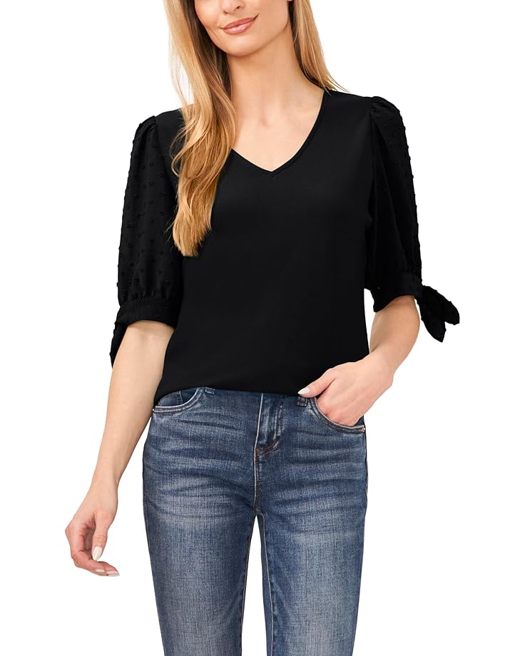 

Футболка CeCe Puff Sleeve Tee With Tie, цвет Rich Black