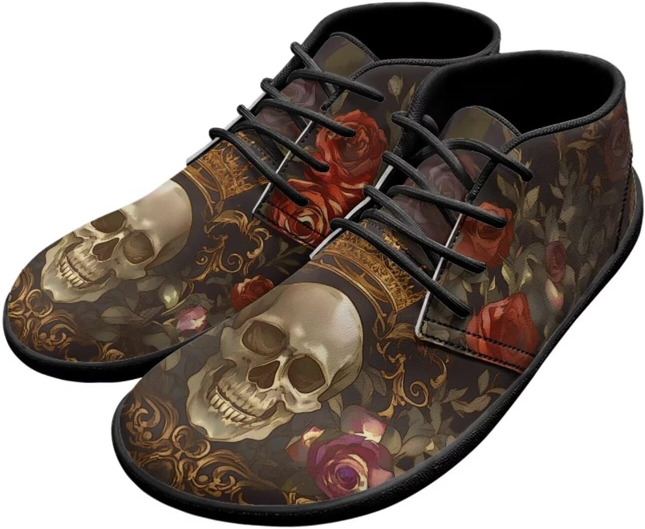 

Мужские кроссовки с черепами на голую ногу, подошва нулевая, противоскользящие, для бега, ходьбы и походов Xixirimido, Crown Skull Rose Flowers