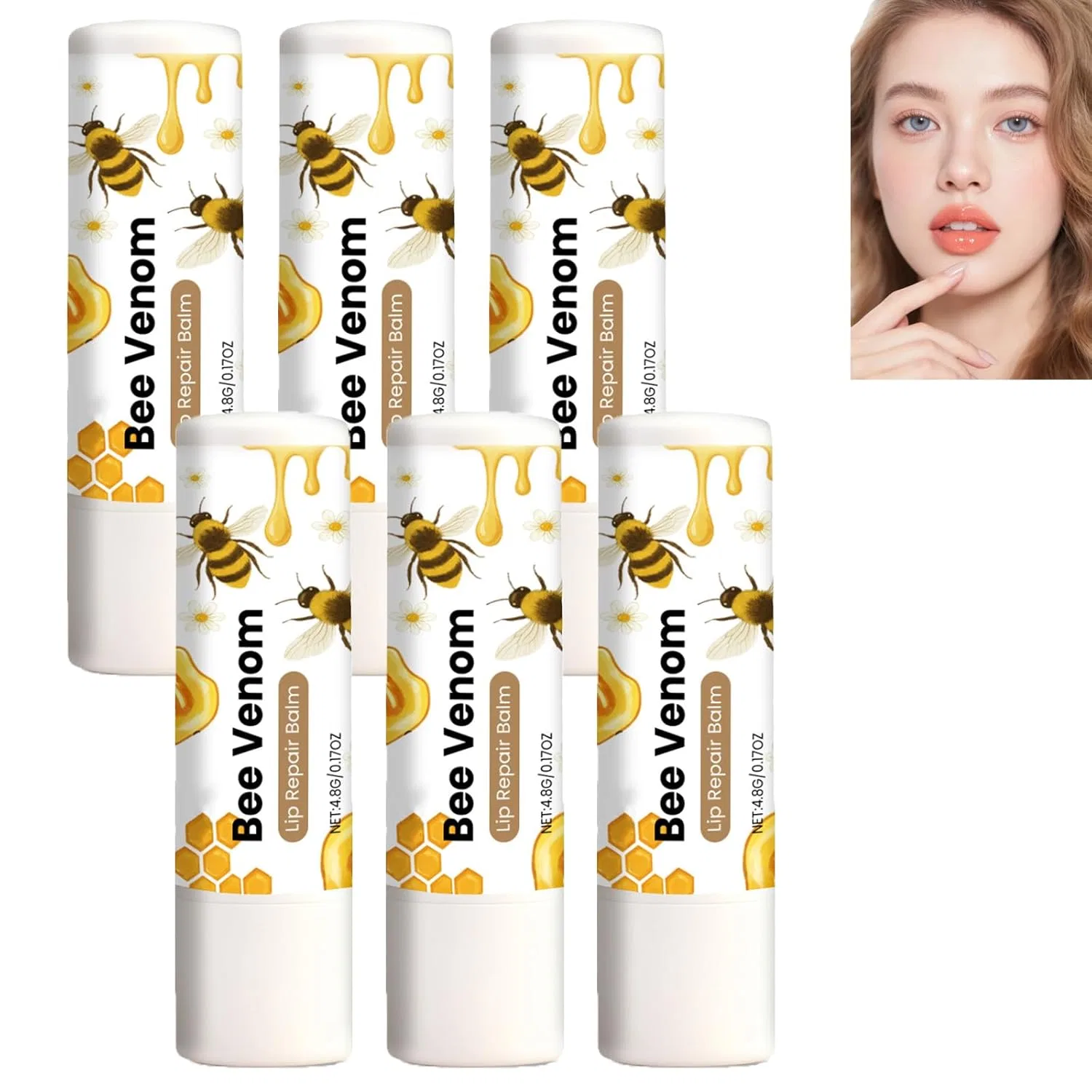 Бальзам для губ с пчелиным ядом и витамином E (6 шт.) Homomdy, 6Pcs