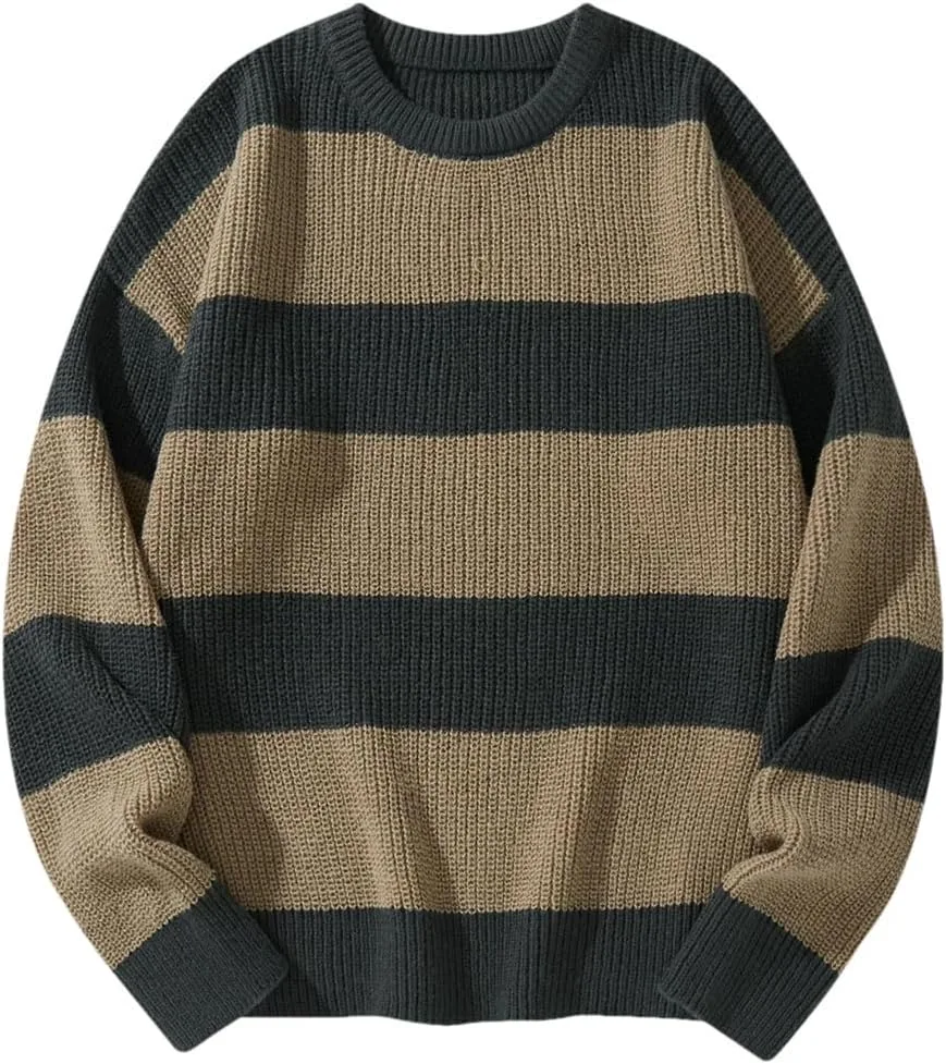 

Мужской свитер с круглым вырезом и длинными рукавами в полоску