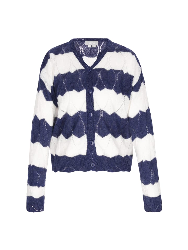 

Женский кардиган темно-синего цвета с оттенком белого Usha