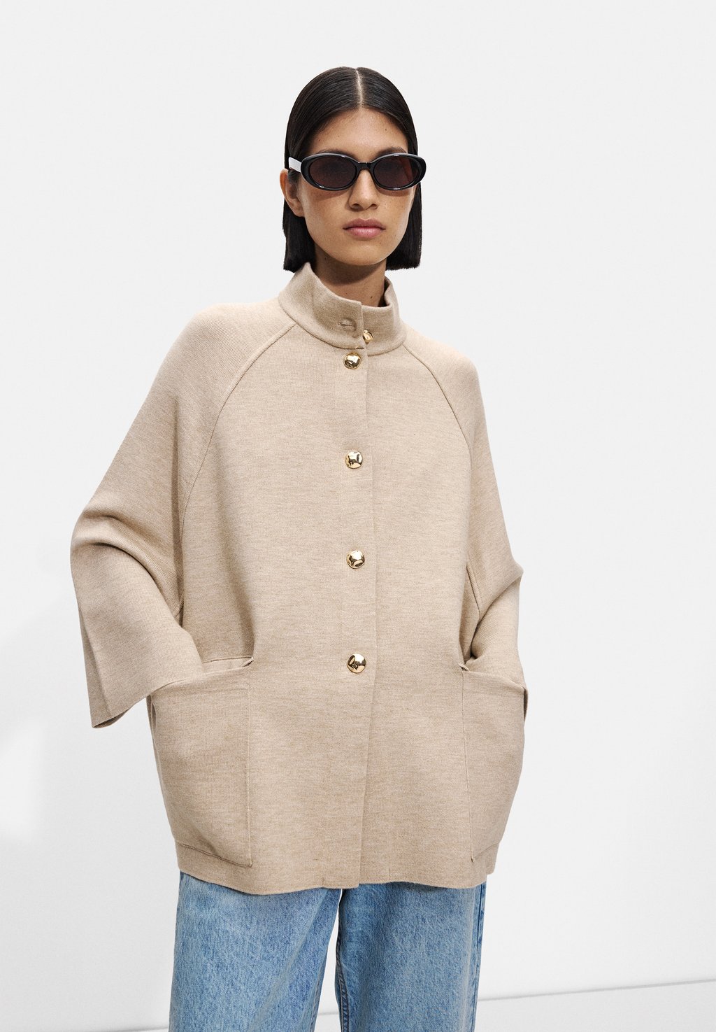 

Кардиган PONCHO WITH HIGH NECK PARFOIS, коричневый