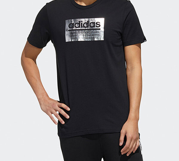 Футболка m фольгированная коробка t печать короткий рукав Adidas, черный — фото 3