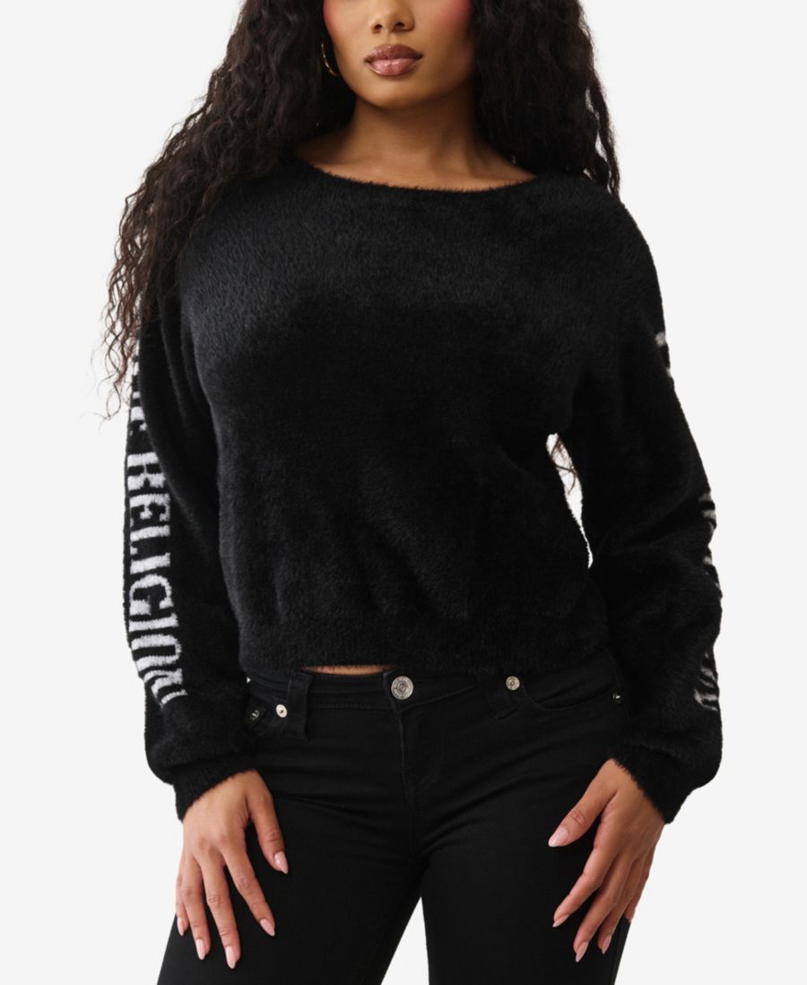 

Женский жаккардовый двусторонний свитер с круглым вырезом True Religion, Black