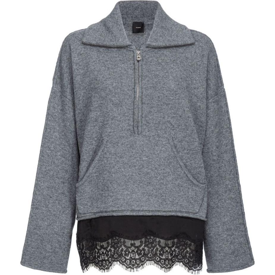 

Джемпер с полумолнией и кружевной отделкой PINKO, Heather Gray