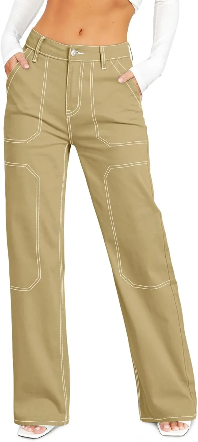 

Sidefeel женские карго джинсы casual свободные mid rise широкие