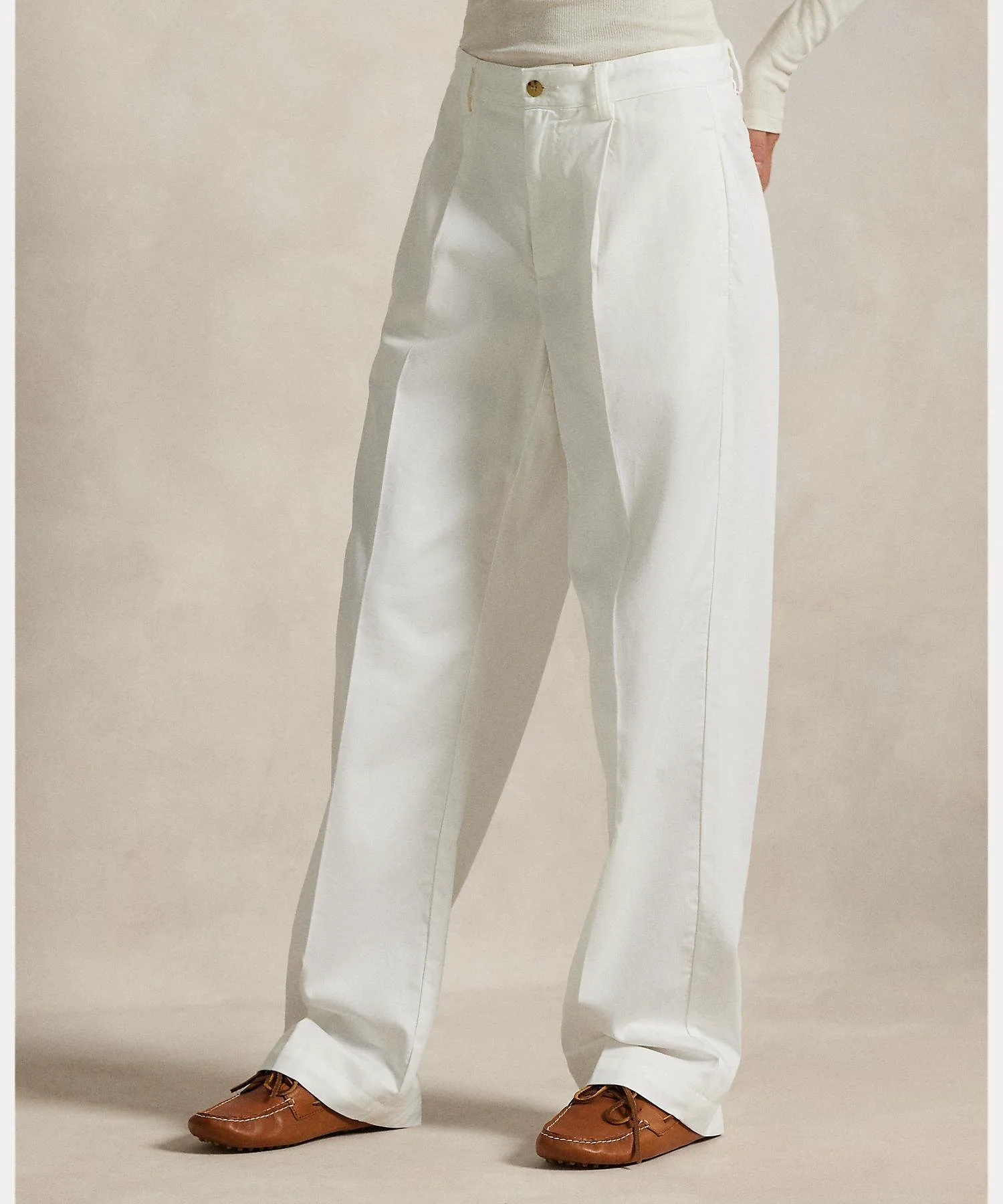 Свободные брюки из хлопковой смеси с плиссировкой Polo Ralph Lauren, цвет 100 White — фото 4