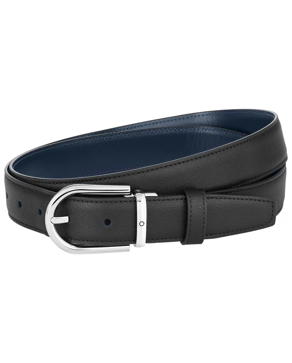 

Мужской двусторонний черный кожаный ремень Montblanc с пряжкой в ​​форме подковы, черный