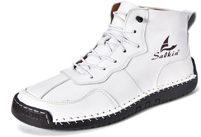 

Мужские повседневные кожаные ботинки винтажные на шнуровке, высокие, легкие, нескользящие, для вождения, на плоской подошве Asifn, белый