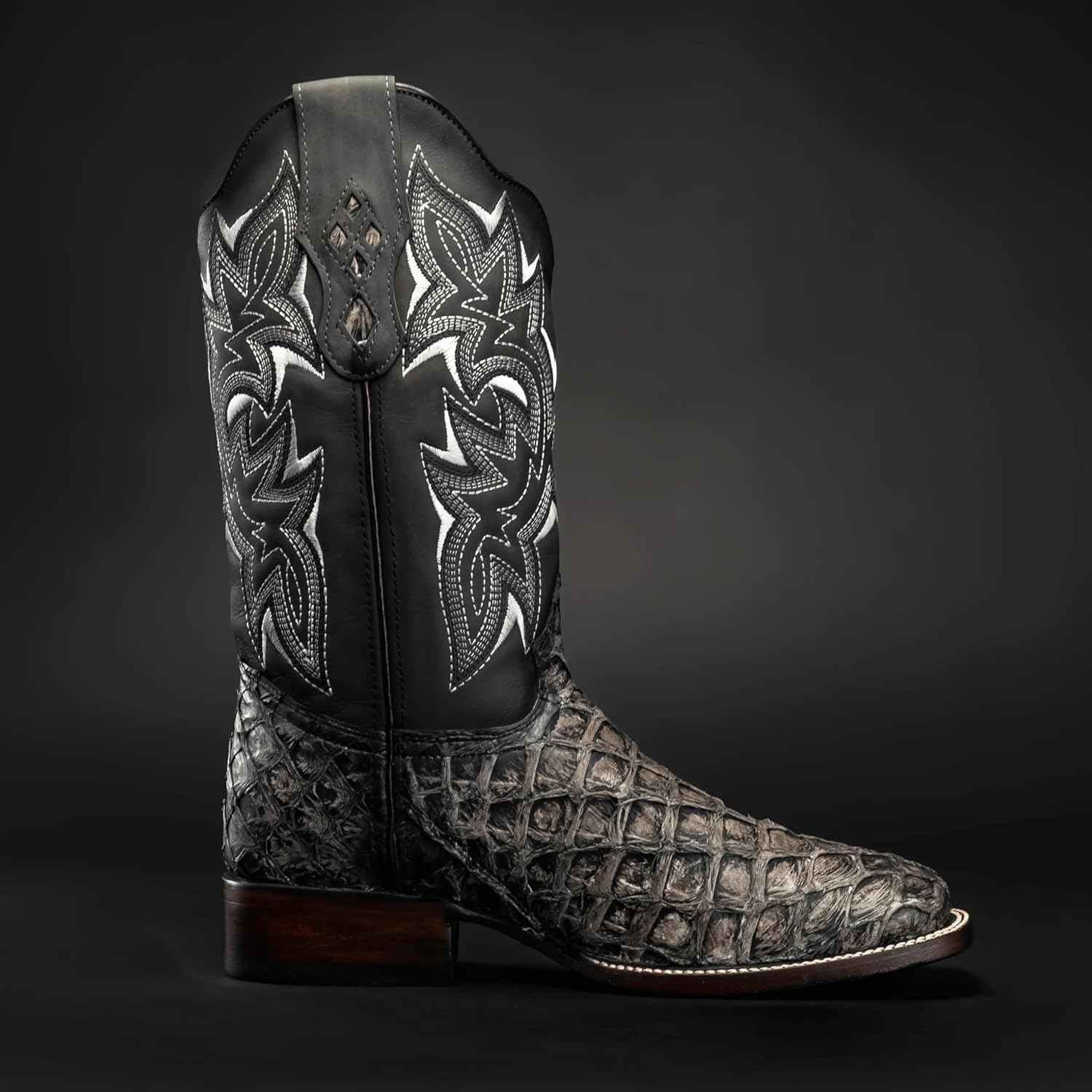 Мужские ботинки Rodeo Cartie из натуральной экзотической кожи рыбы Пираруку, квадратный носок - деревенский черный Generic — фото 3