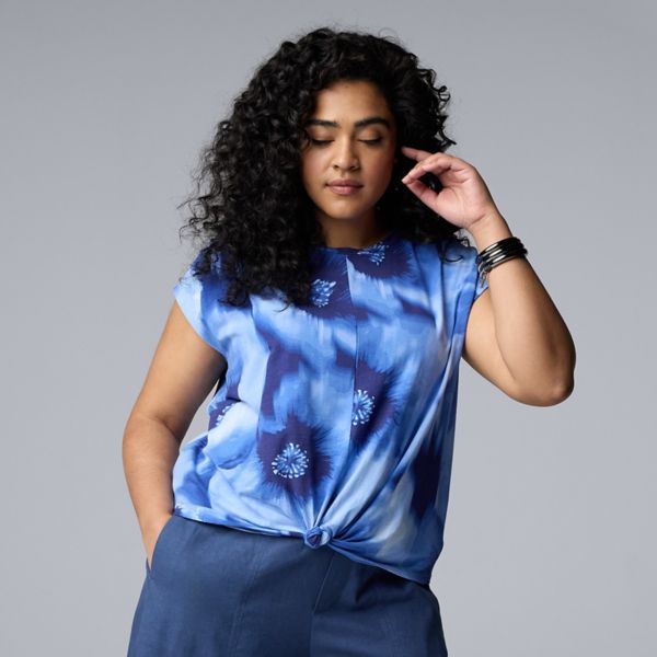 

Футболка больших размеров с узлом спереди Simply Vera Vera Wang, цвет blue floral