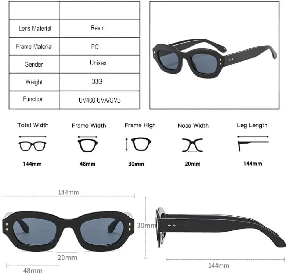 

LVTFCO Популярные модные многоугольные женские солнцезащитные очки UV400 в стиле ретро с заклепками, мужские модные сине-зеленые солнцезащитные очки, Black Grey