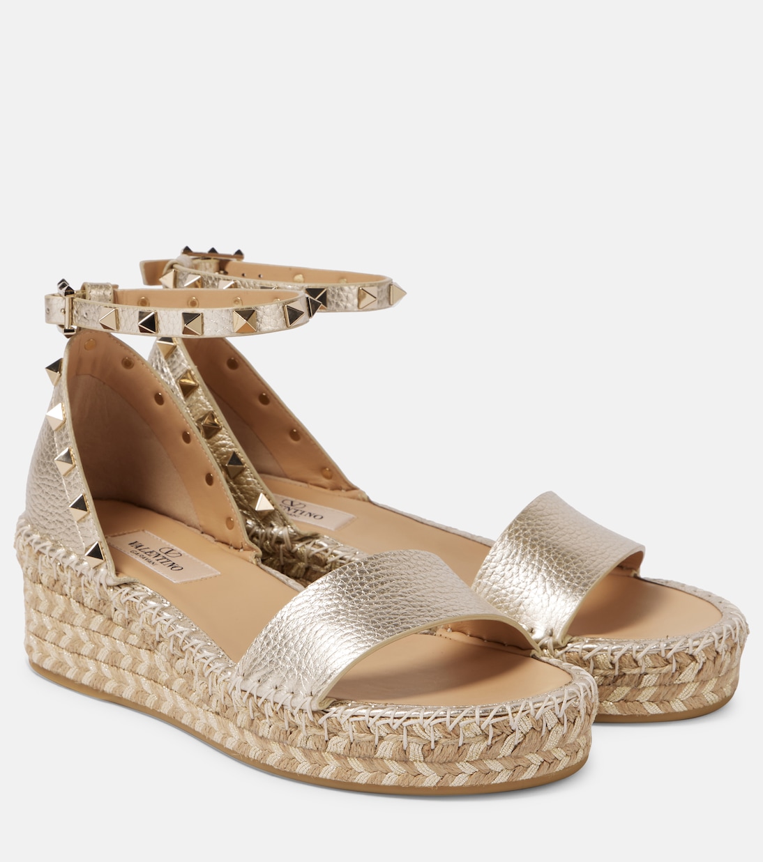 Эспадрильи Rockstud из металлизированной кожи Valentino Garavani, Platino/ Naturale