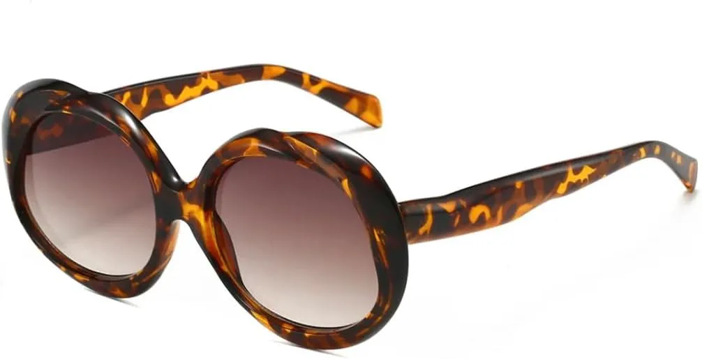 

Солнцезащитные очки для мужчин и женщин - защита UV400 - круглая оправа в стиле панк с градиентом для занятий спортом на открытом воздухе и вождения DSVIGF, Leopard