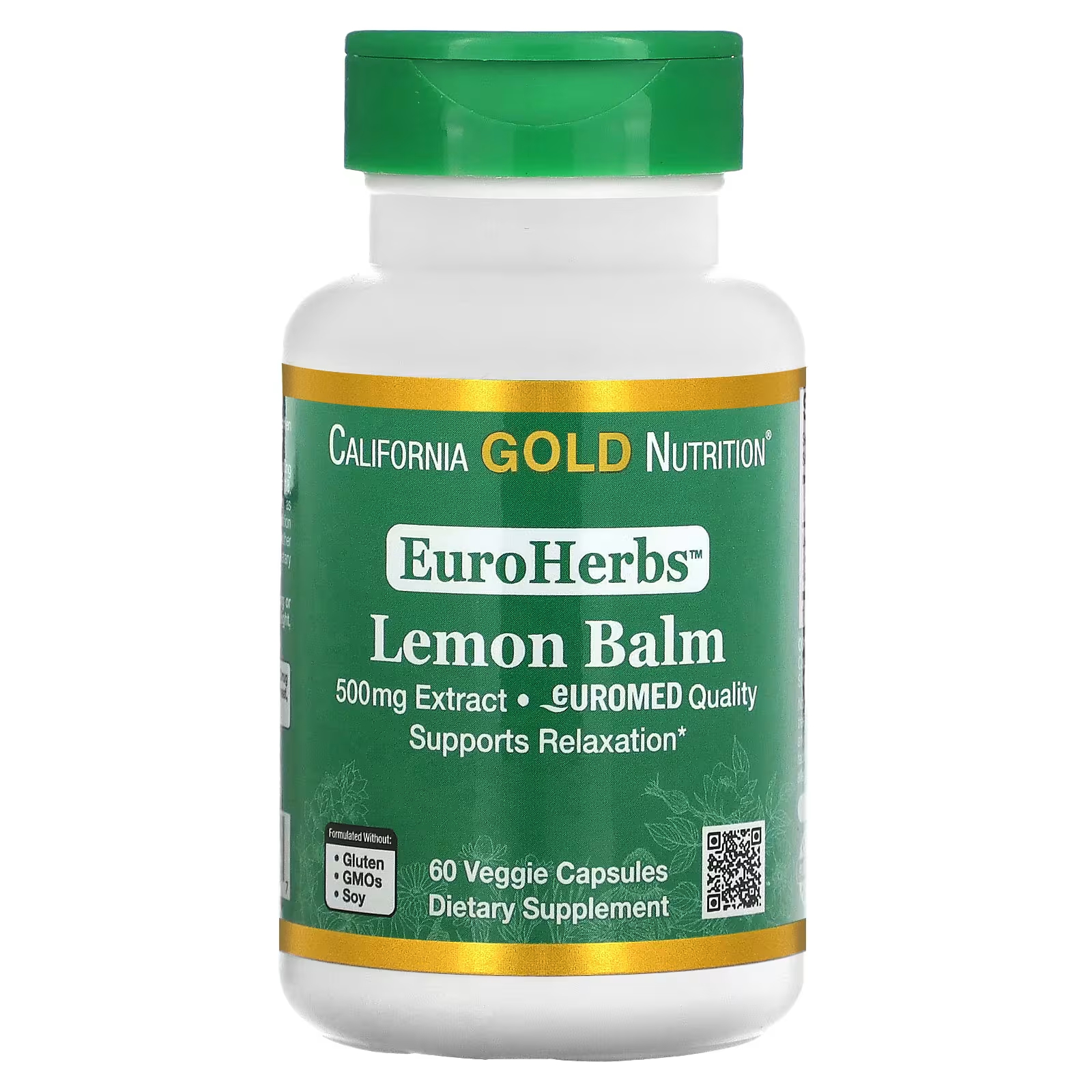 

EuroHerbs Экстракт мелиссы 500 мг, 60 растительных капсул California Gold Nutrition