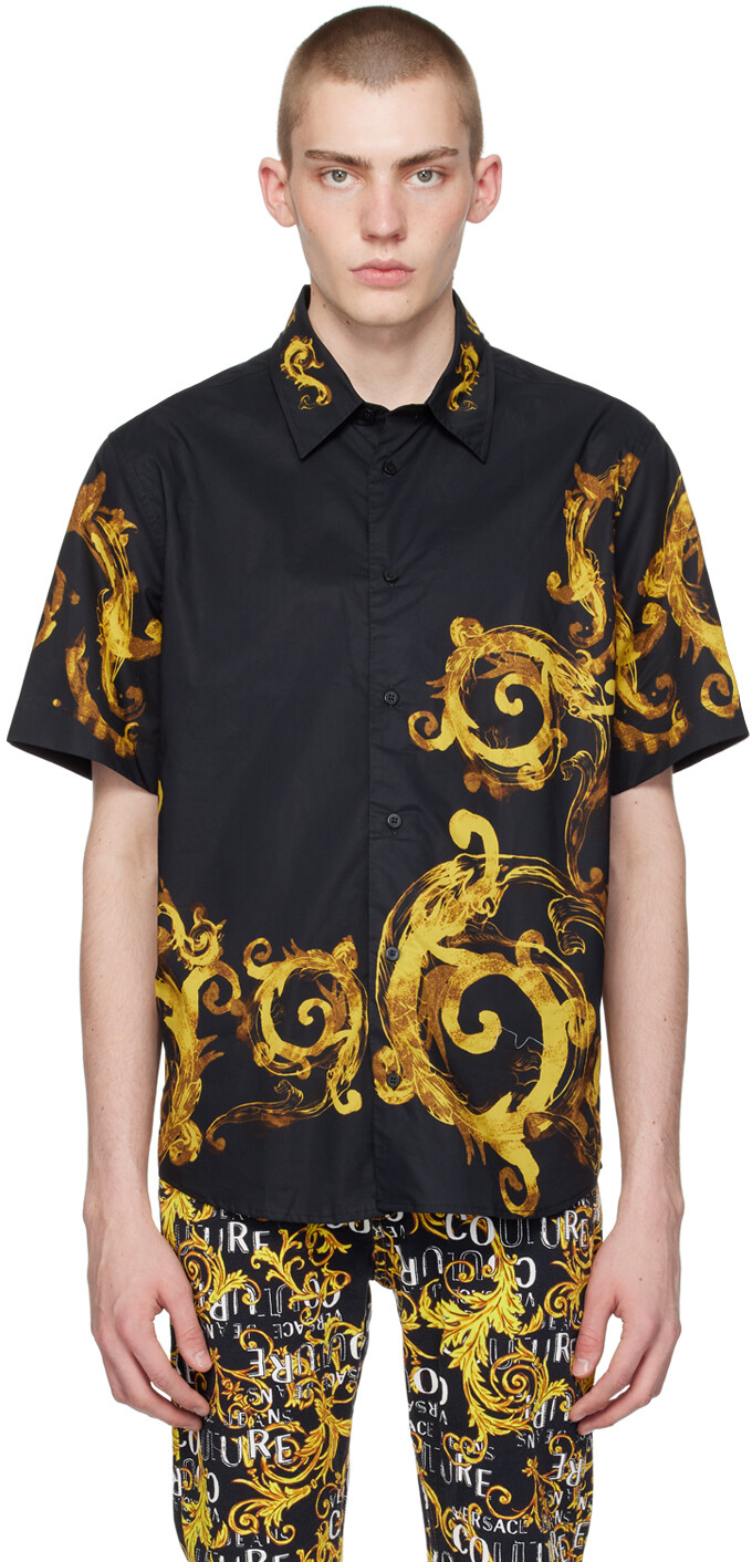 

Черная акварельная рубашка от кутюр Versace Jeans Couture, цвет Black/Gold