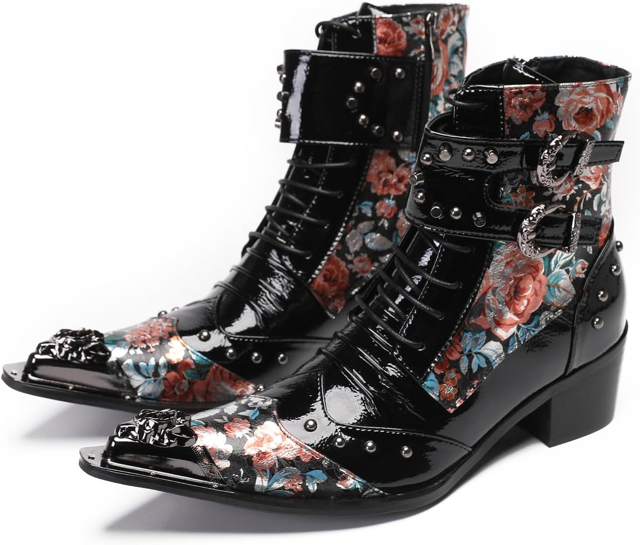 

Мужские сапоги Santimon cowboy для вечеринок, повседневные кожаные ботинки Chelsea с металлическим носком, бусинами, высокие мотоциклетные ботинки, модные мужские ботинки до щиколотки в западном стиле, черный