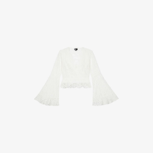 

Кружевной топ с V-образным вырезом и расклешенными рукавами The Kooples, экрю