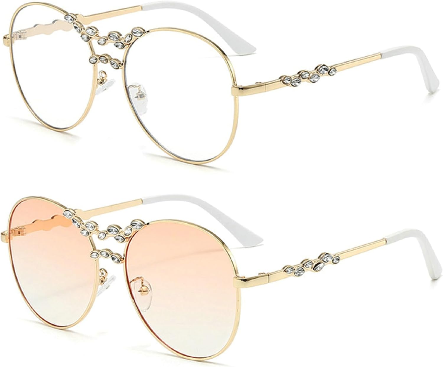 

Ретро-солнцезащитные очки-пилот с бриллиантами для женщин и мужчин, модные классические солнцезащитные очки в стиле 70-х с стразами, винтажные, 2 шт mincl, 2pcs-clear&light Pink