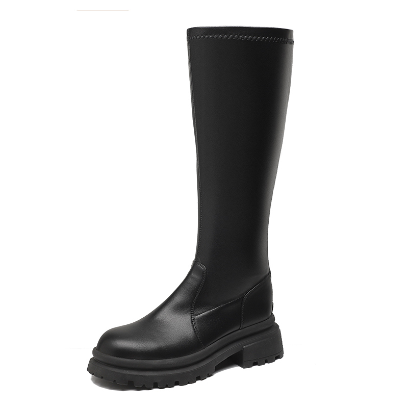Женские сапоги AGSDON высокие на блочном каблуке, молочный улун — фото 3
